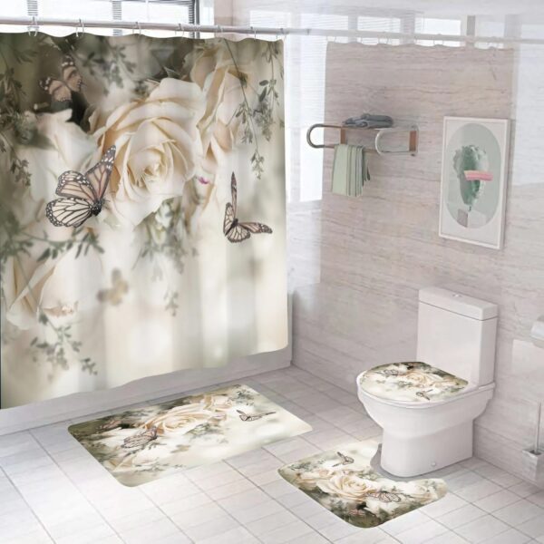 Red Shower Curtain 3D Digital Printing Flowers Waterproof Polyester Bathroom Set with Colorful Curtains and Bath Mats Rugs - Image 6