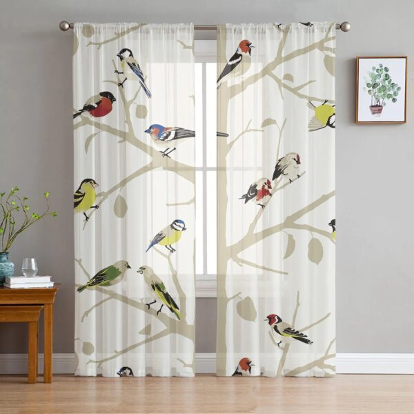 Bird Branches Tulle Sheer Curtains for Living Room Decoration Curtains for the Room Bedroom Kitchen Voile Organza Curtains - Image 2