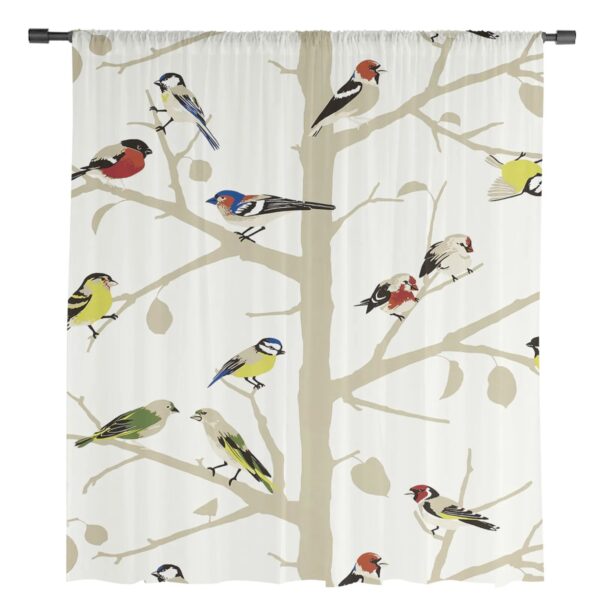 Bird Branches Tulle Sheer Curtains for Living Room Decoration Curtains for the Room Bedroom Kitchen Voile Organza Curtains - Image 3
