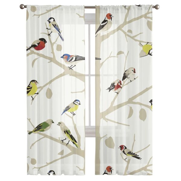 Bird Branches Tulle Sheer Curtains for Living Room Decoration Curtains for the Room Bedroom Kitchen Voile Organza Curtains - Image 4