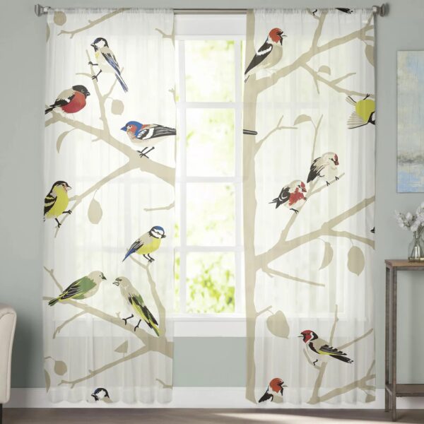 Bird Branches Tulle Sheer Curtains for Living Room Decoration Curtains for the Room Bedroom Kitchen Voile Organza Curtains