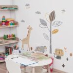 Cartoon-Baby-Elephant-Lion-Giraffe-Wall-Sticker-Bedroom-Kids-Room-Home-Decoration-Mural-Cute-Animal-Wallpaper