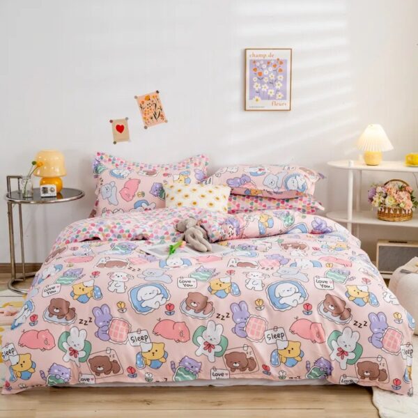 Kawaii Bed Sheets Adorable Bear-Themed Bedding Set for Kids in Single and Double Sizes - Image 2