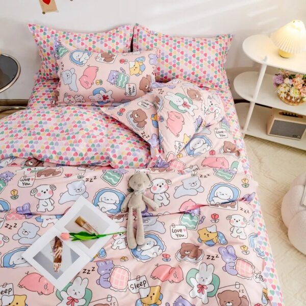 Kawaii Bed Sheets Adorable Bear-Themed Bedding Set for Kids in Single and Double Sizes - Image 3