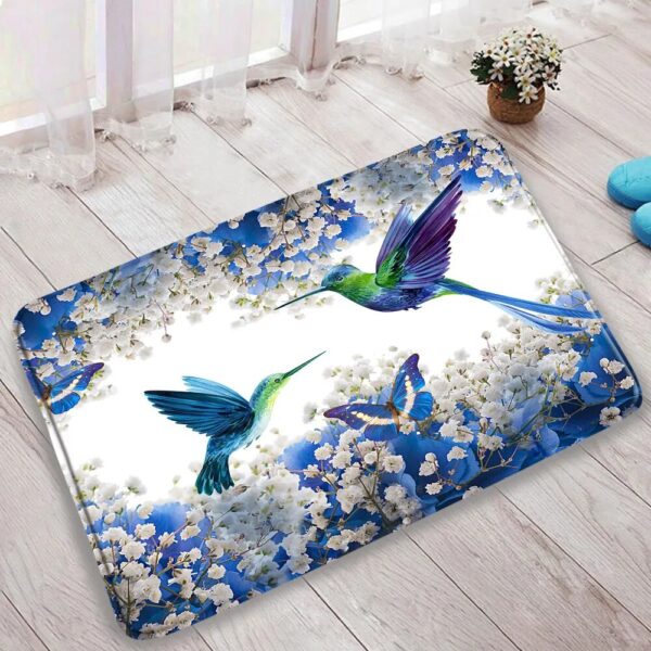 Bird Curtains White Floral Design with Birds, Blue Butterfly, and Hummingbird - Complete Bathroom Decor Set with Non-slip Rug, Bath Mats, and Toilet Lid Cover - Image 5
