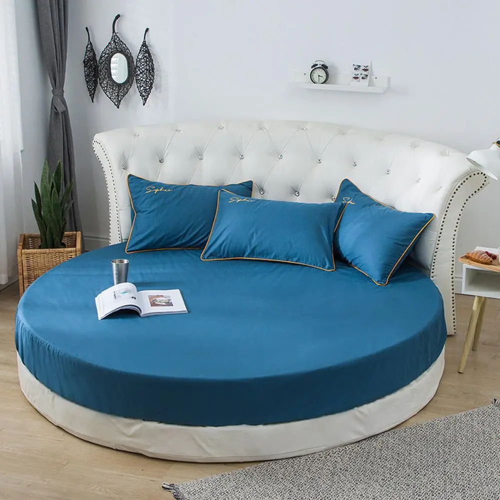 Round Bed Sheets Cotton Fitted Mattress Cover Bedding Protector - 220cm Diameter