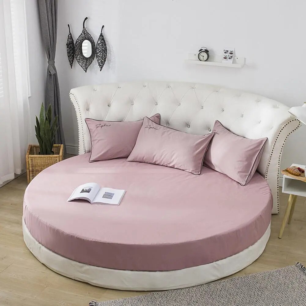 Round Bed Sheets Cotton Fitted Mattress Cover Bedding Protector - 220cm Diameter