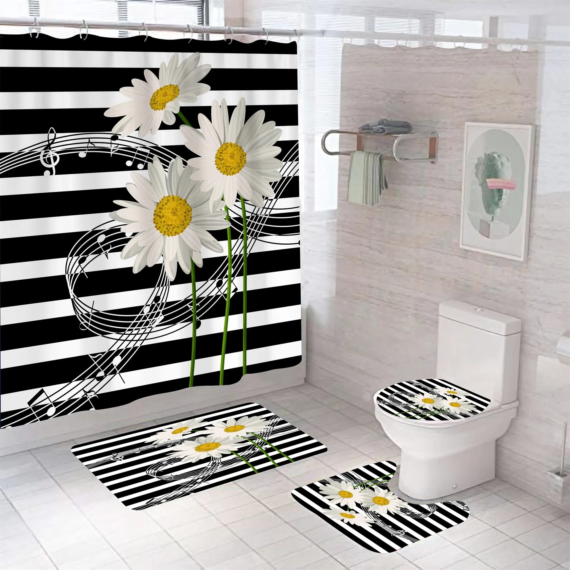 Red Shower Curtain 3D Digital Printing Flowers Waterproof Polyester Bathroom Set with Colorful Curtains and Bath Mats Rugs