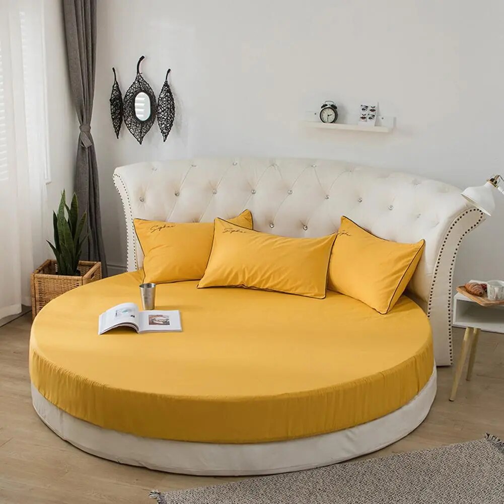 Round Bed Sheets Cotton Fitted Mattress Cover Bedding Protector - 220cm Diameter