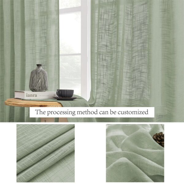 Green Linen Curtains Thick Linen Sheer Curtain Fabric for Sliding Doors, Window Screening, and Long Curtains - Image 2