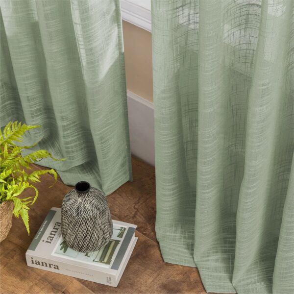 Green Linen Curtains Thick Linen Sheer Curtain Fabric for Sliding Doors, Window Screening, and Long Curtains - Image 3