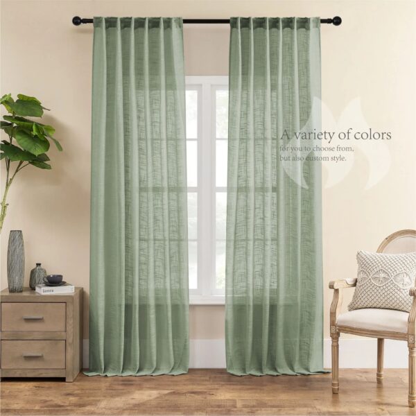 Green Linen Curtains Thick Linen Sheer Curtain Fabric for Sliding Doors, Window Screening, and Long Curtains - Image 4