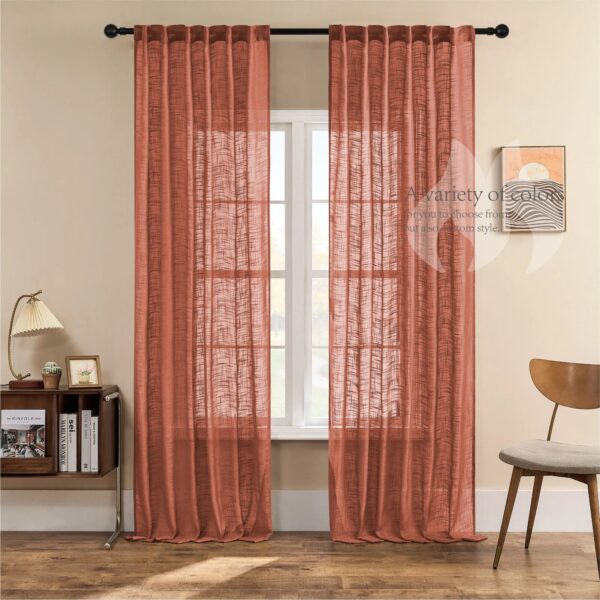 Green Linen Curtains Thick Linen Sheer Curtain Fabric for Sliding Doors, Window Screening, and Long Curtains - Image 5