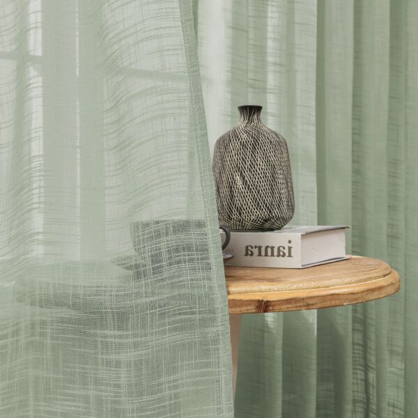 Green Linen Curtains Thick Linen Sheer Curtain Fabric for Sliding Doors, Window Screening, and Long Curtains