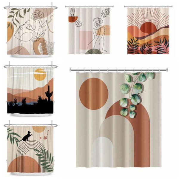 Color Block Shower Curtain Nordic Wind Abstract Art Boho Waterproof Polyester Bath Curtain - Image 2