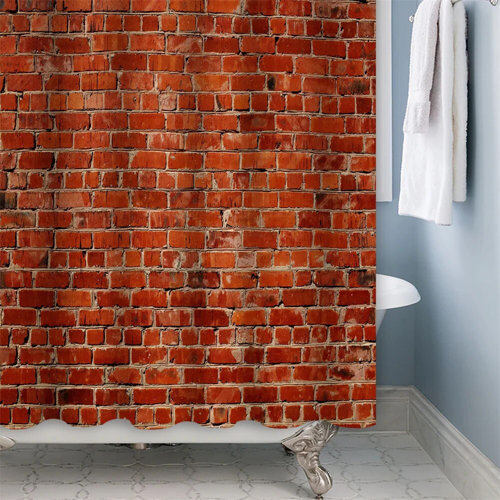Red Shower Curtain Vintage Red Brick Design, Waterproof Polyester Bathroom Curtain with Hooks for Home Decor.