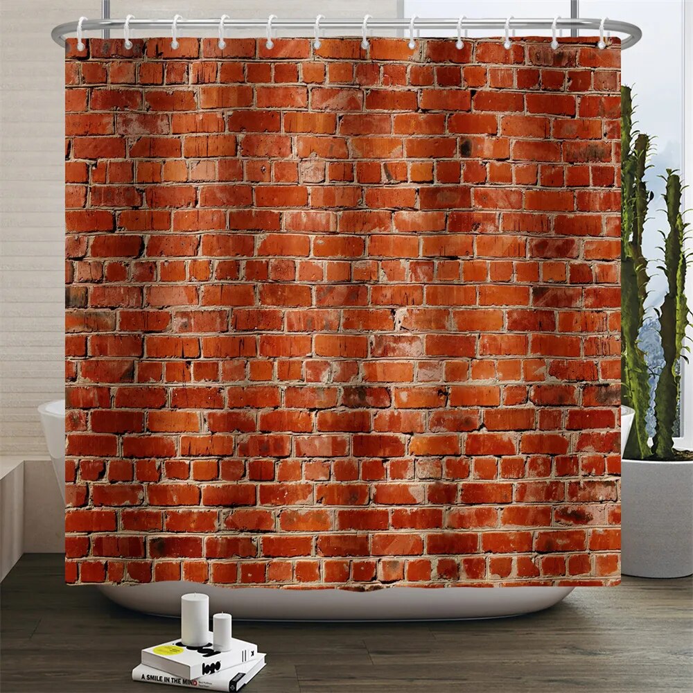 Red Shower Curtain Vintage Red Brick Design, Waterproof Polyester Bathroom Curtain with Hooks for Home Decor.