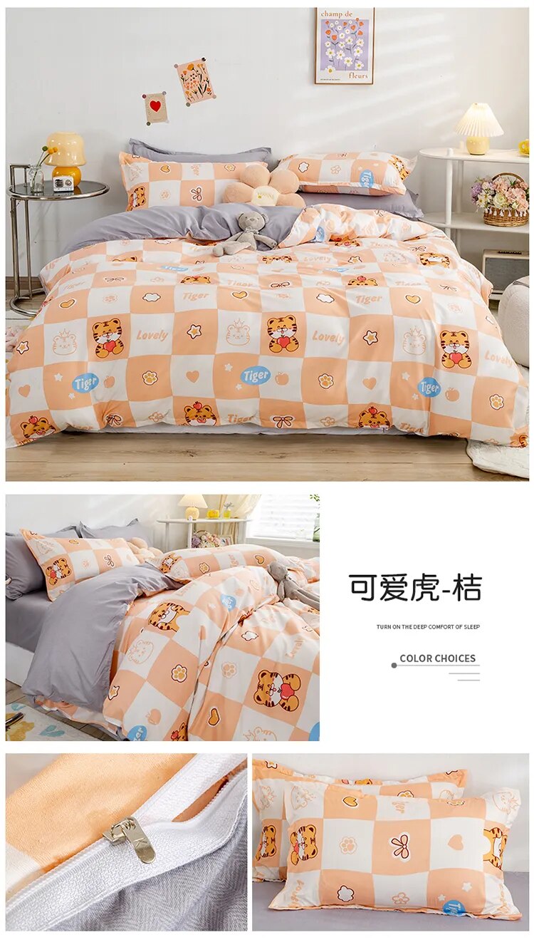 Kawaii Bed Sheets Adorable Bear-Themed Bedding Set for Kids in Single and Double Sizes