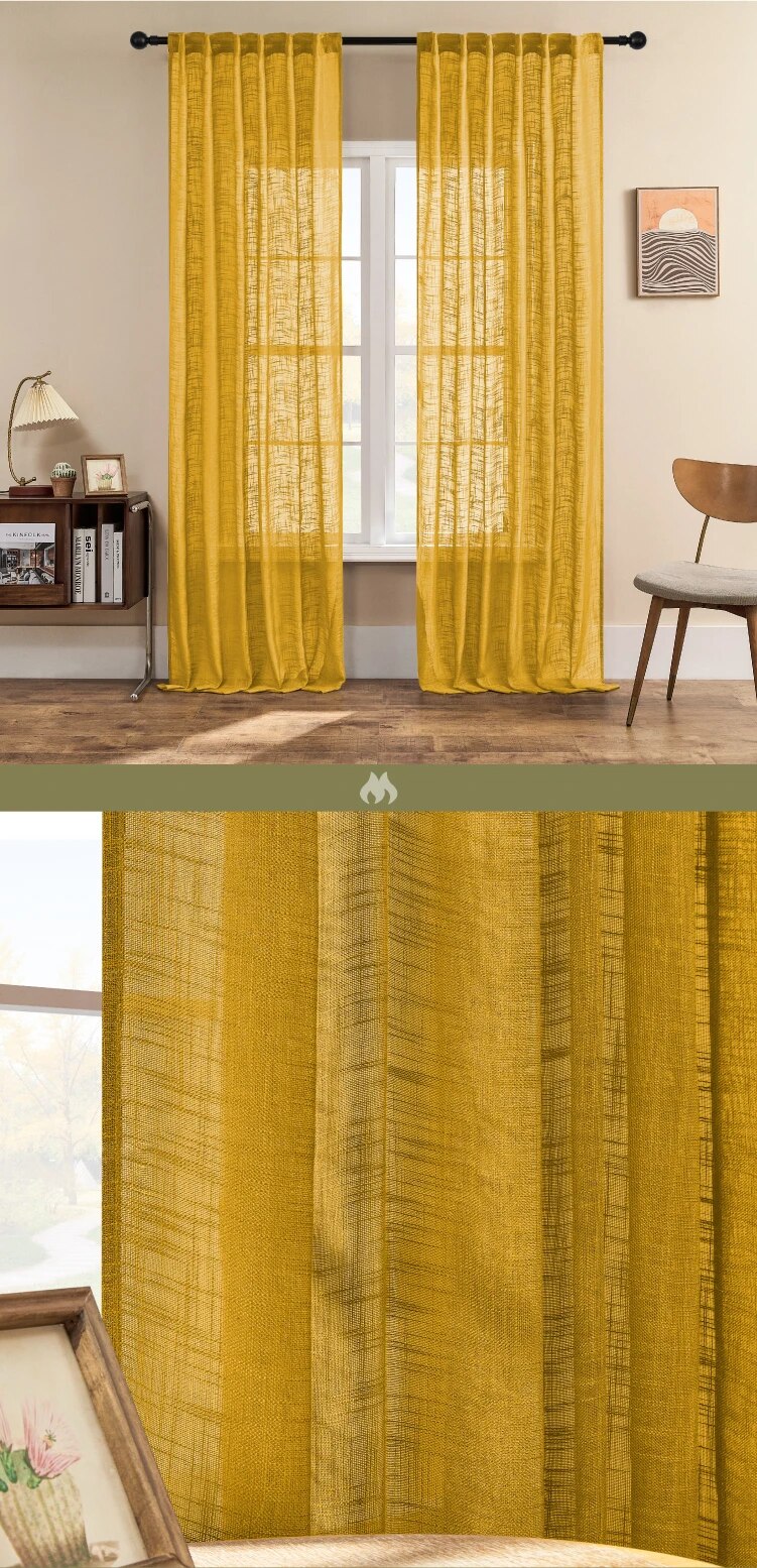 Thick Linen Sheer Curtain Fabric for Sliding Doors, Window Screening, and Long Curtains