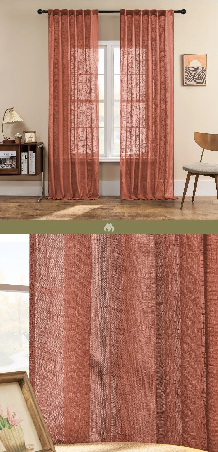 Thick Linen Sheer Curtain Fabric for Sliding Doors, Window Screening, and Long Curtains