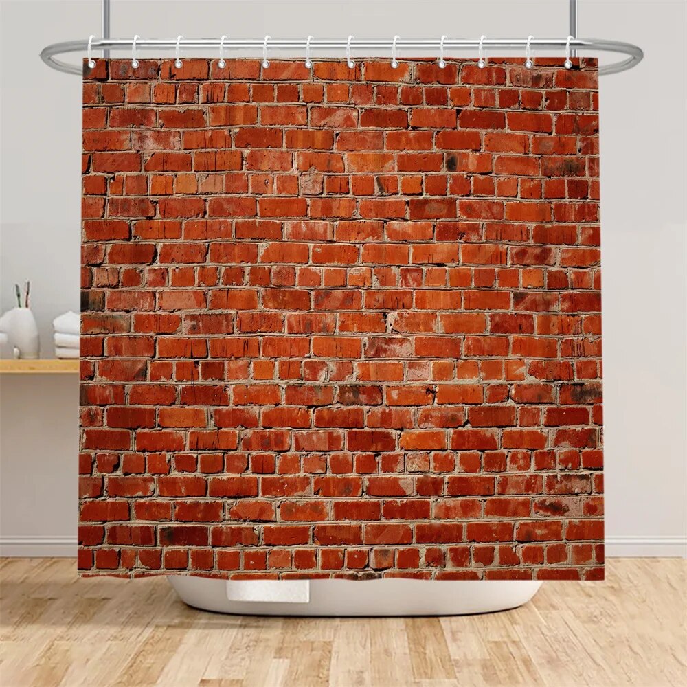 Red Shower Curtain Vintage Red Brick Design, Waterproof Polyester Bathroom Curtain with Hooks for Home Decor.