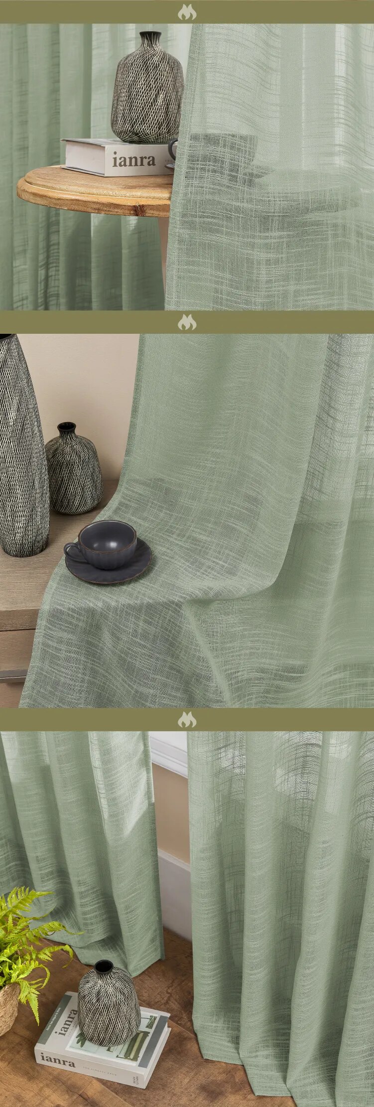 Green Linen Curtains Thick Linen Sheer Curtain Fabric for Sliding Doors, Window Screening, and Long Curtains