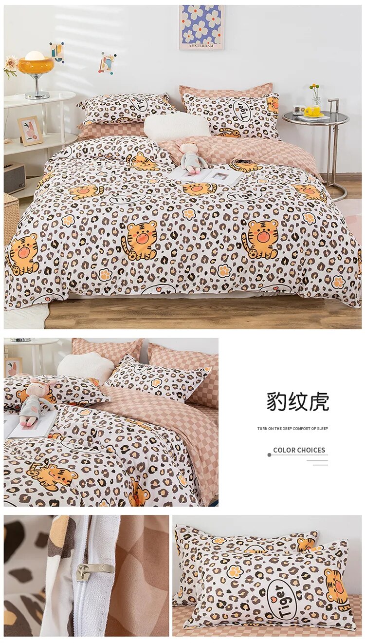 Kawaii Bed Sheets Adorable Bear-Themed Bedding Set for Kids in Single and Double Sizes