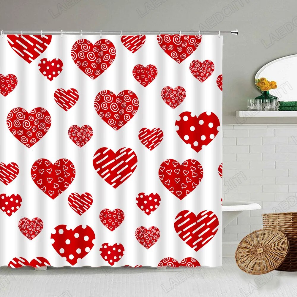 Red Shower Curtain Creative Valentine's Day Red Heart Pattern for Modern Bathroom Decor - Perfect Valentine's Gift