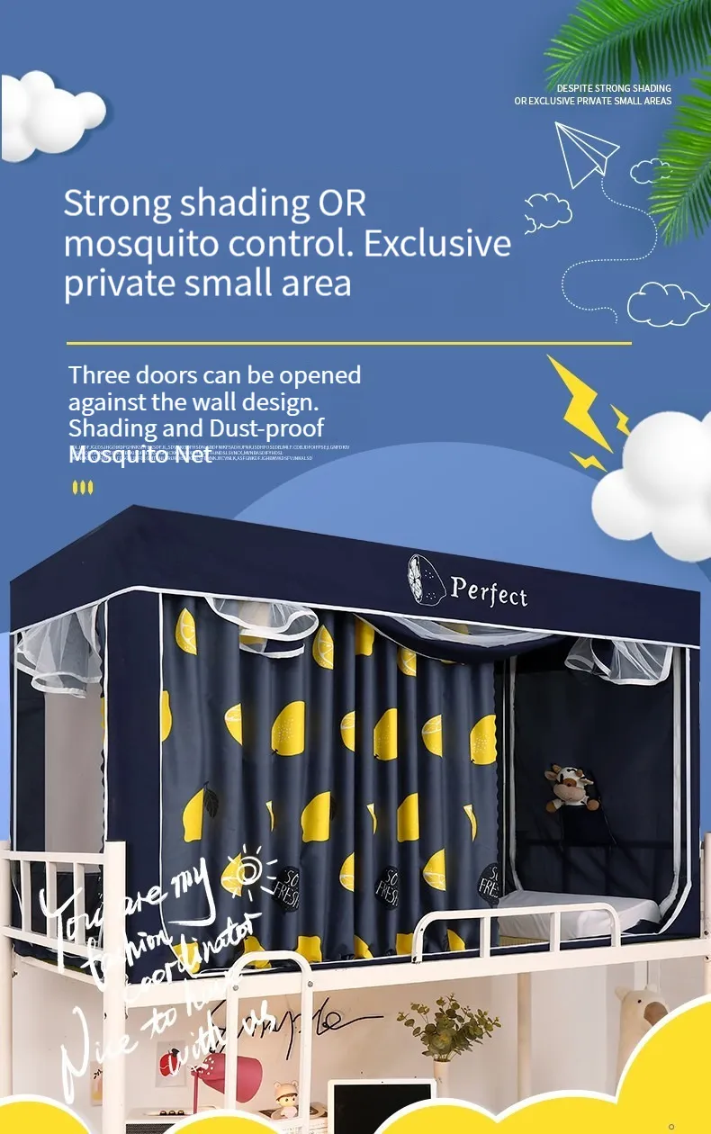 Curtains Behind Bed - Blackout Drapes and Mosquito Net Frame for Student Dormitory, Ideal Privacy Solution for Three Doors