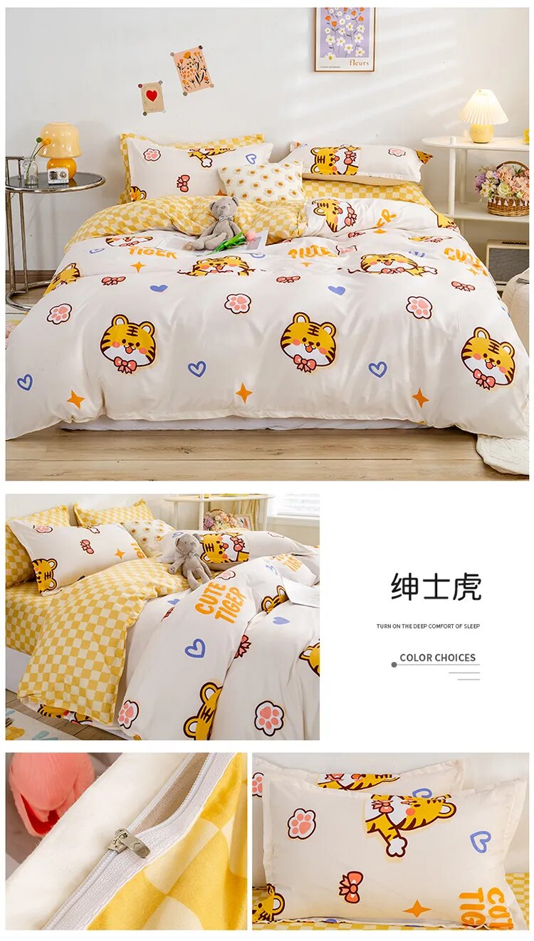 Kawaii Bed Sheets Adorable Bear-Themed Bedding Set for Kids in Single and Double Sizes