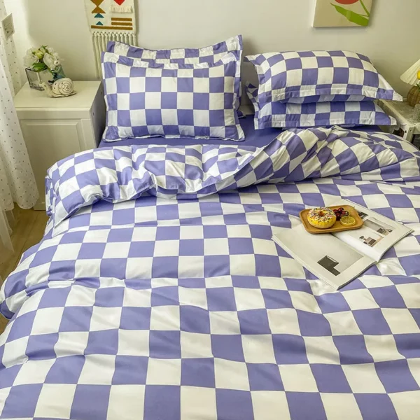 Gingham Bed Sheets Bedding Set - Single, Queen Size, Flat Sheet, Quilt Duvet Cover, and Pillowcase - Polyester Bed Linens (Comforter Not Included) - Image 7