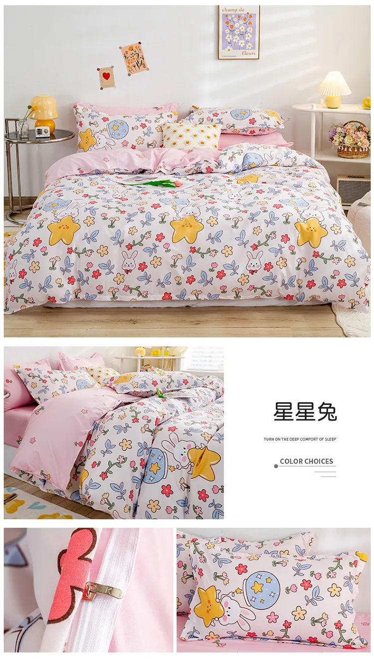 Kawaii Bed Sheets Adorable Bear-Themed Bedding Set for Kids in Single and Double Sizes