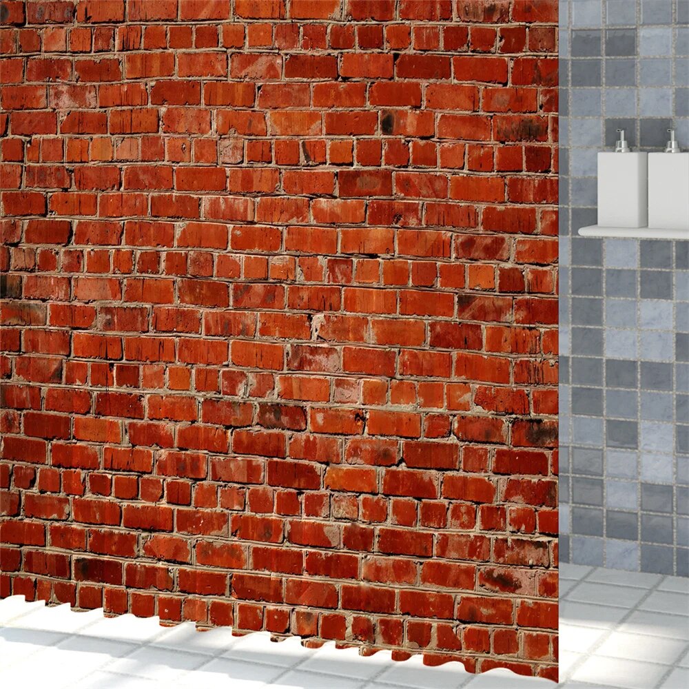 Red Shower Curtain Vintage Red Brick Design, Waterproof Polyester Bathroom Curtain with Hooks for Home Decor.