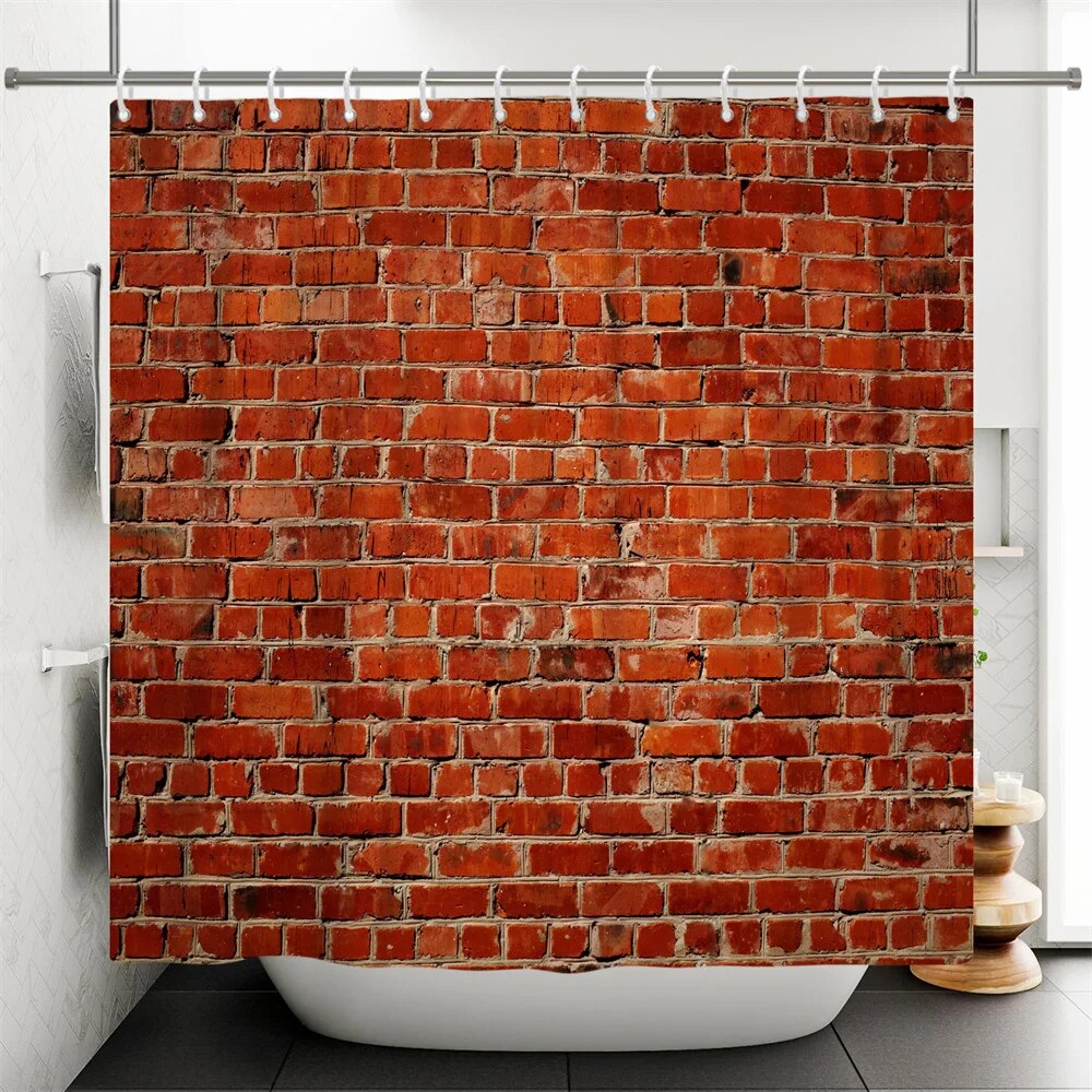 Red Shower Curtain Vintage Red Brick Design, Waterproof Polyester Bathroom Curtain with Hooks for Home Decor.