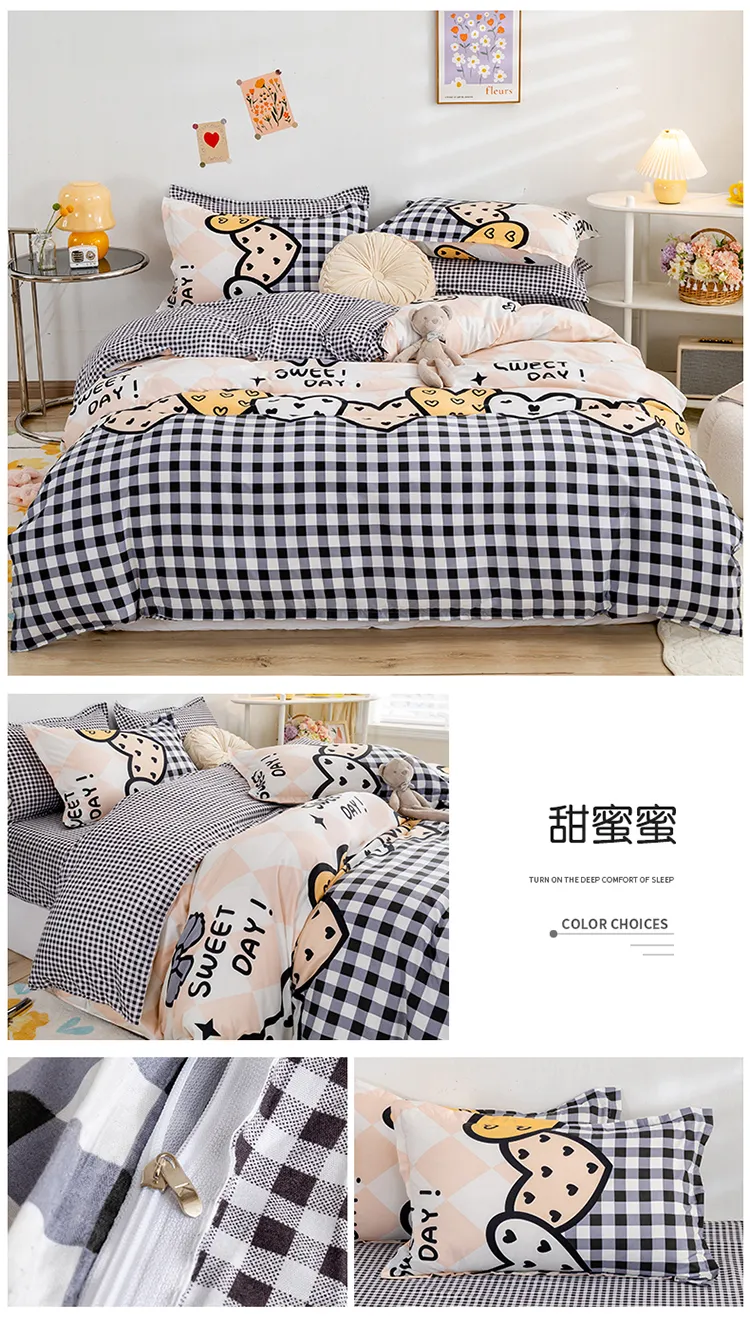 Kawaii Bed Sheets Adorable Bear-Themed Bedding Set for Kids in Single and Double Sizes