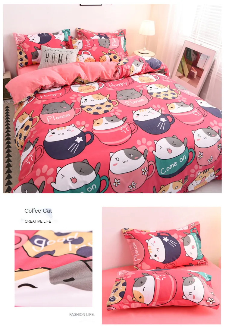 Kawaii Bed Sheets Cartoon-Themed Duvet Cover Bed Set for Double Beds with Luxurious Pillowcases - 200x200 Size (Sheet Not Included)