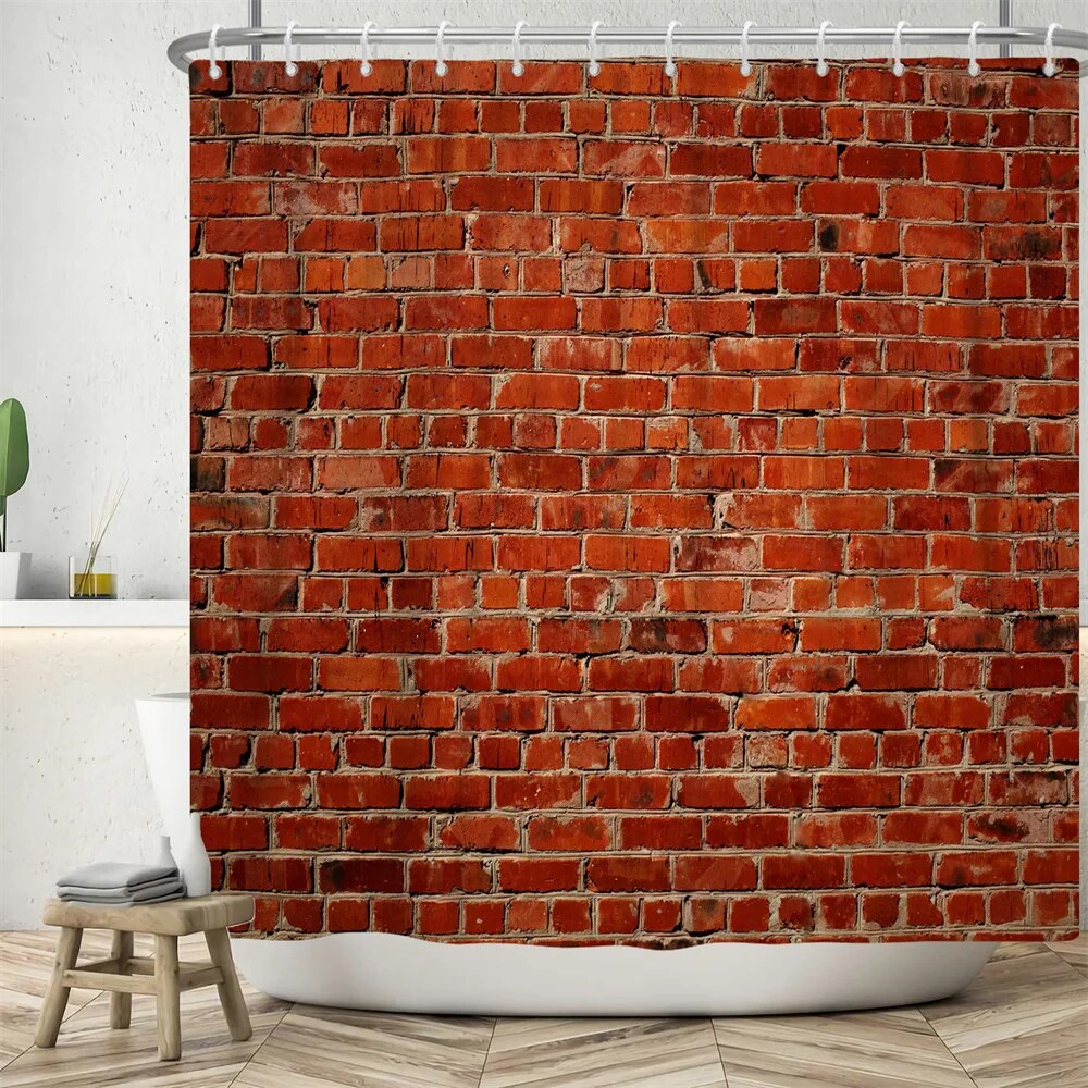 Red Shower Curtain Vintage Red Brick Design, Waterproof Polyester Bathroom Curtain with Hooks for Home Decor.