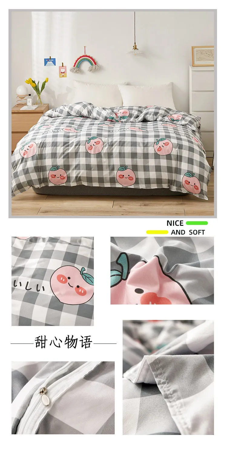 Kawaii Bed Sheets Cartoon-Themed Duvet Cover Bed Set for Double Beds with Luxurious Pillowcases - 200x200 Size (Sheet Not Included)