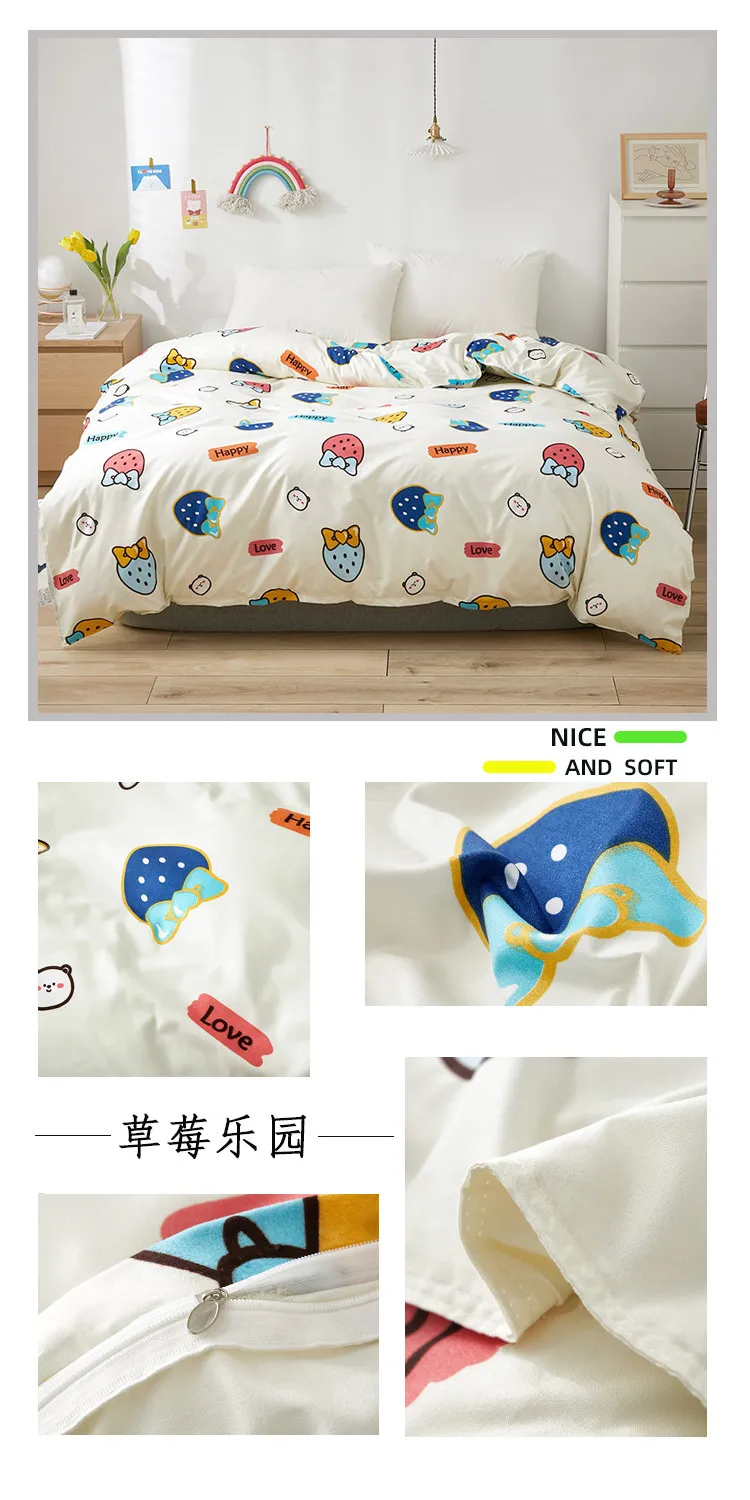 Kawaii Bed Sheets Cartoon-Themed Duvet Cover Bed Set for Double Beds with Luxurious Pillowcases - 200x200 Size (Sheet Not Included)