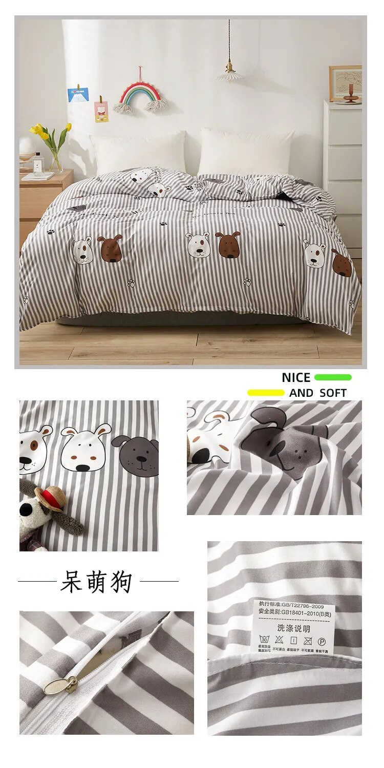 Kawaii Bed Sheets Cartoon-Themed Duvet Cover Bed Set for Double Beds with Luxurious Pillowcases - 200x200 Size (Sheet Not Included)