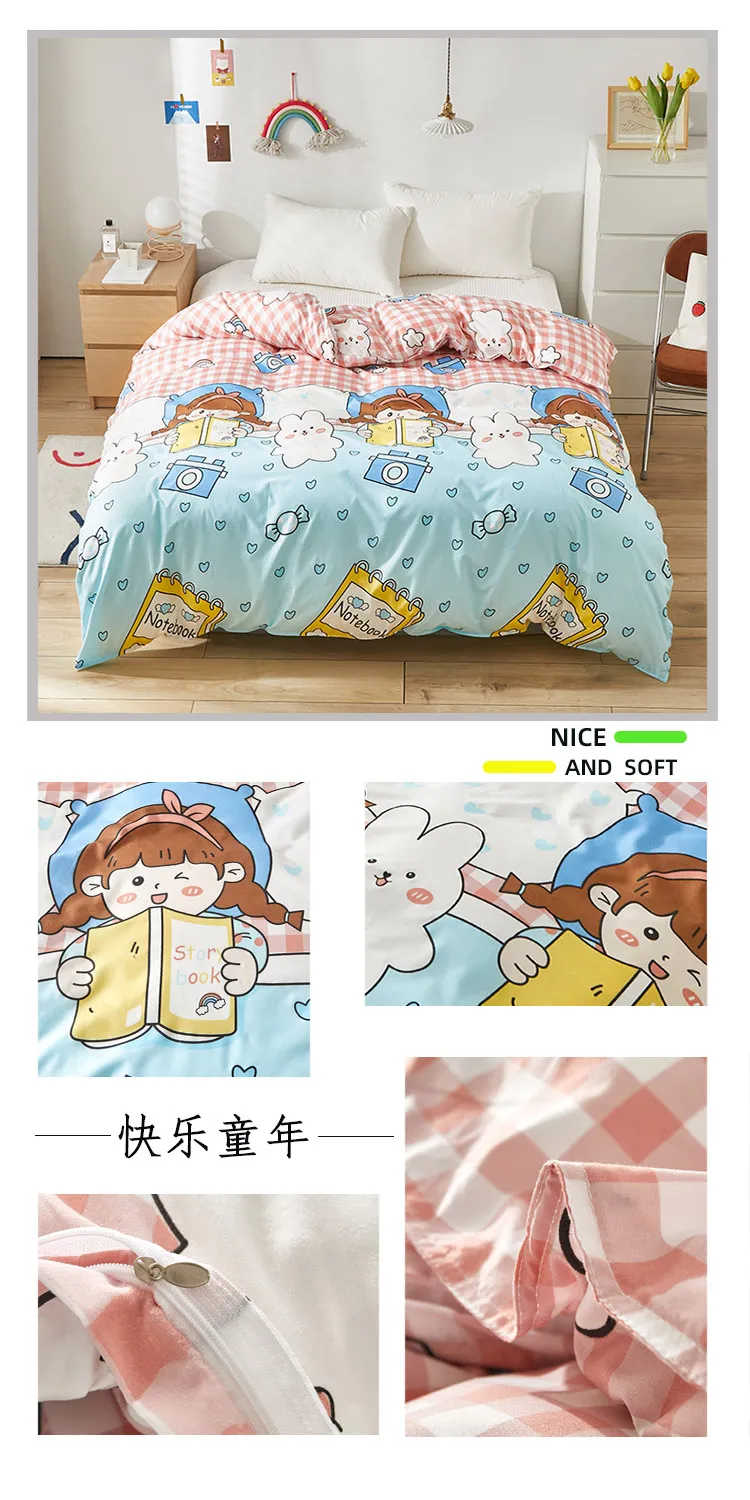 Kawaii Bed Sheets Cartoon-Themed Duvet Cover Bed Set for Double Beds with Luxurious Pillowcases - 200x200 Size (Sheet Not Included)