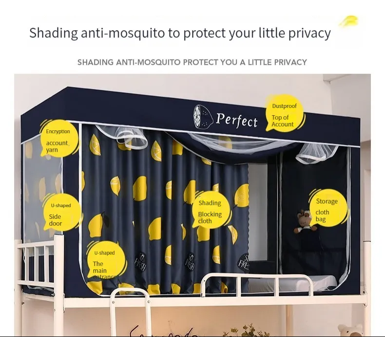 Curtains Behind Bed - Blackout Drapes and Mosquito Net Frame for Student Dormitory, Ideal Privacy Solution for Three Doors