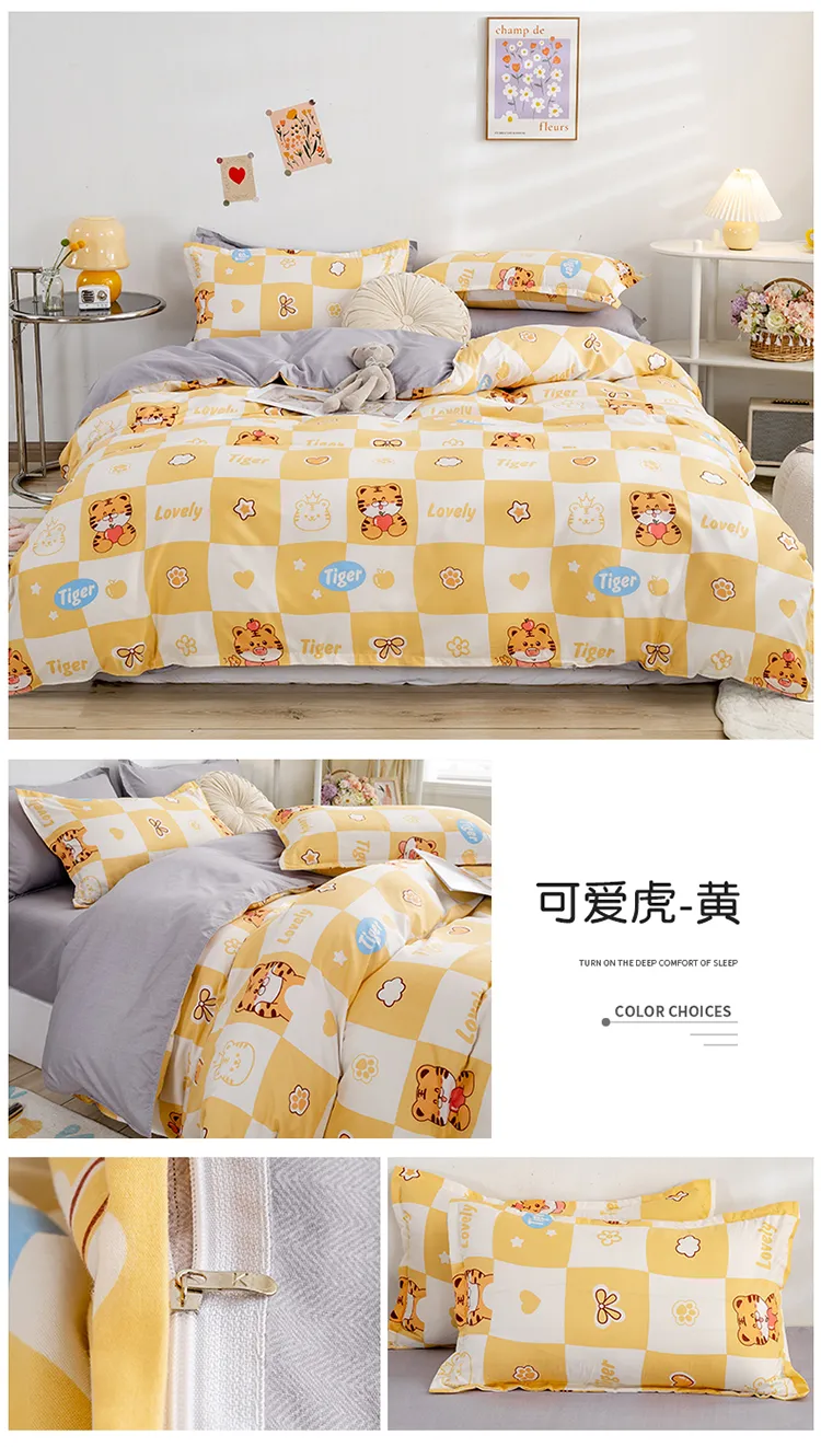 Kawaii Bed Sheets Adorable Bear-Themed Bedding Set for Kids in Single and Double Sizes