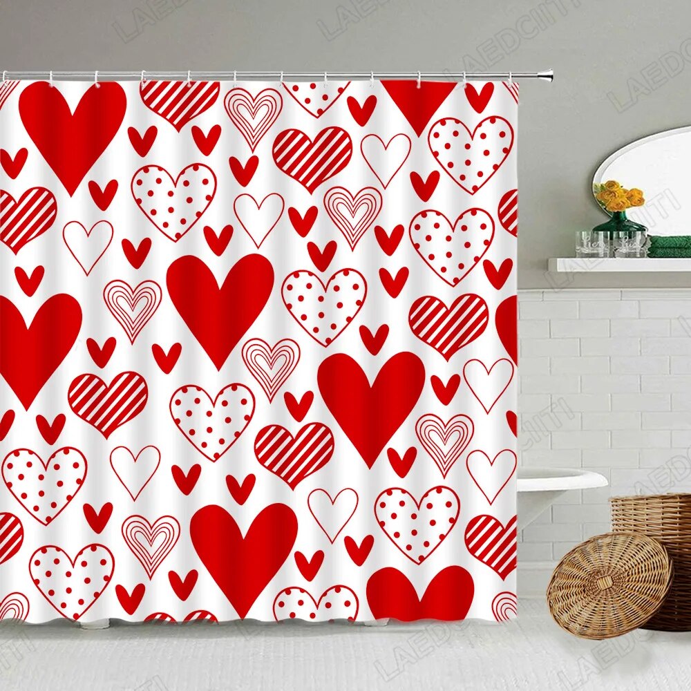Red Shower Curtain Creative Valentine's Day Red Heart Pattern for Modern Bathroom Decor - Perfect Valentine's Gift
