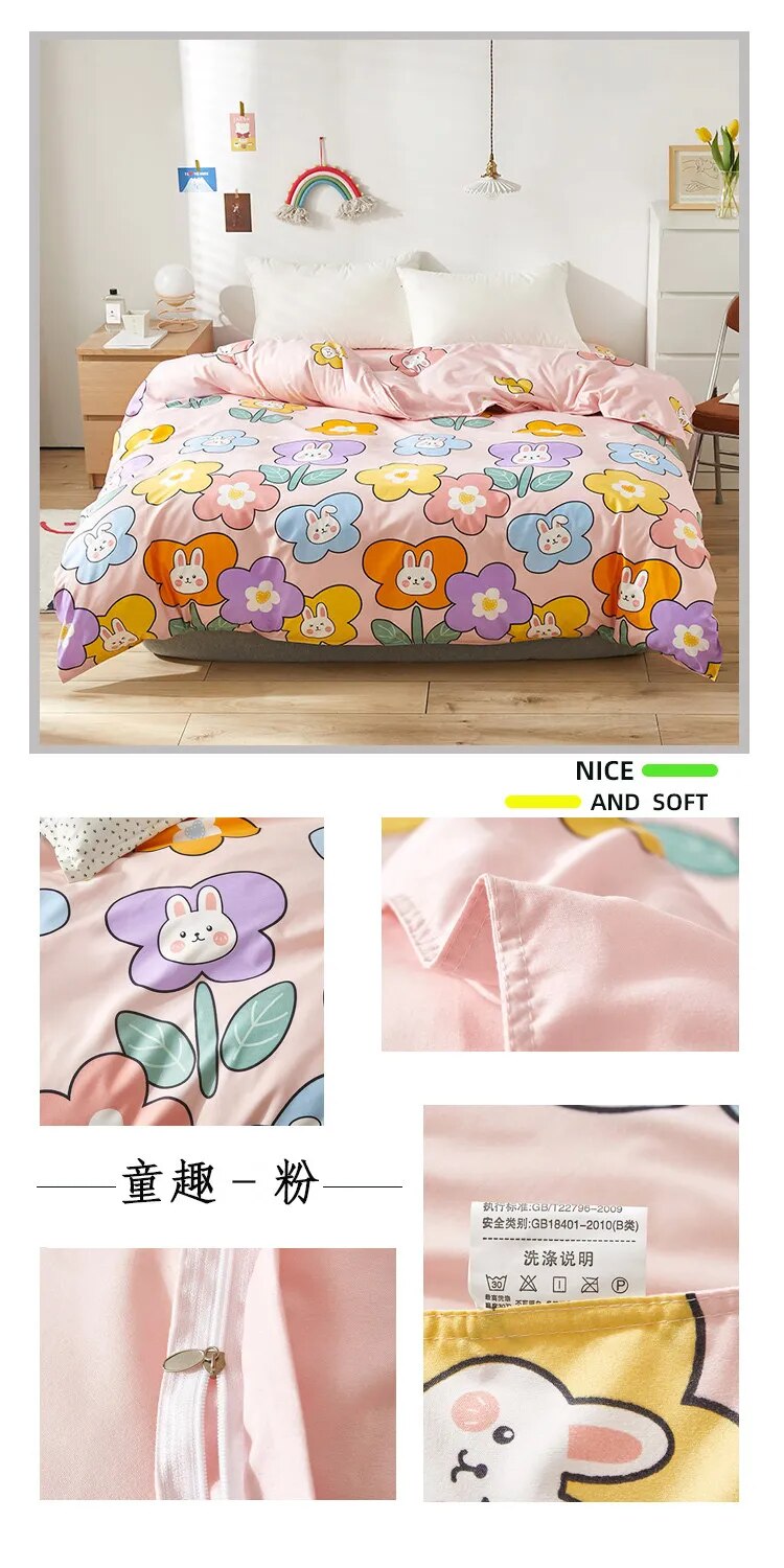 Kawaii Bed Sheets Cartoon-Themed Duvet Cover Bed Set for Double Beds with Luxurious Pillowcases - 200x200 Size (Sheet Not Included)
