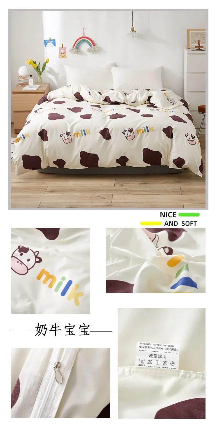 Kawaii Bed Sheets Cartoon-Themed Duvet Cover Bed Set for Double Beds with Luxurious Pillowcases - 200x200 Size (Sheet Not Included)