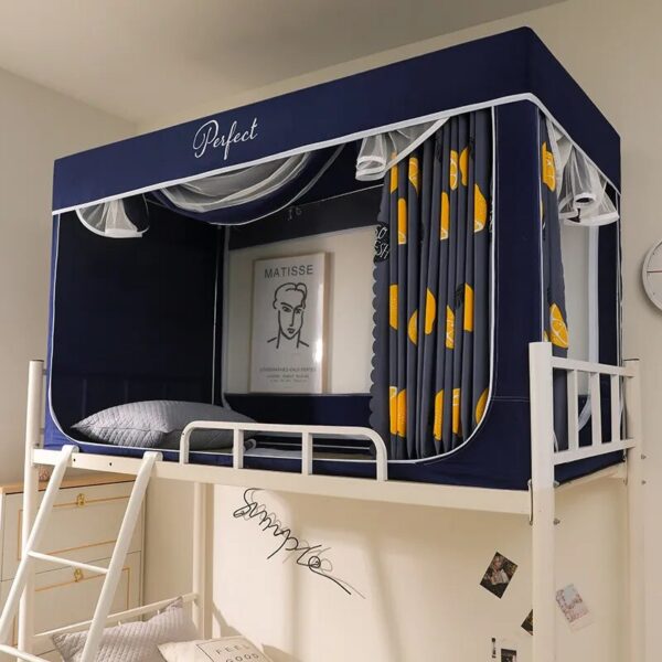 Curtains Behind Bed - Blackout Drapes and Mosquito Net Frame for Student Dormitory, Ideal Privacy Solution for Three Doors - Image 2