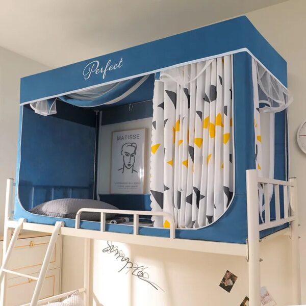 Curtains Behind Bed - Blackout Drapes and Mosquito Net Frame for Student Dormitory, Ideal Privacy Solution for Three Doors - Image 3