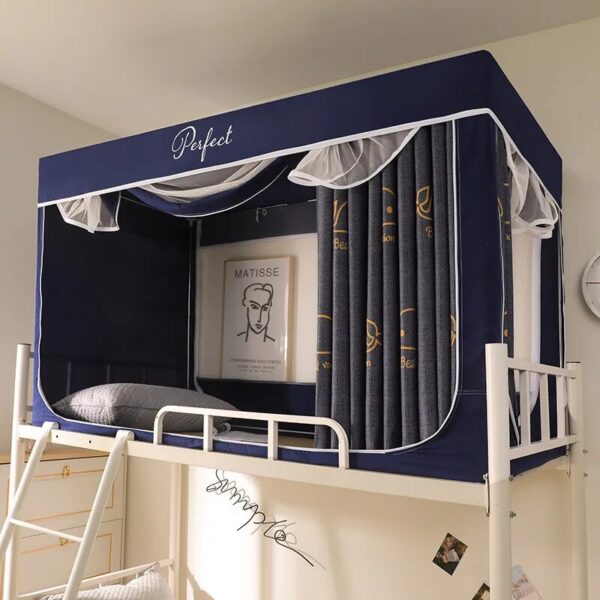 Curtains Behind Bed - Blackout Drapes and Mosquito Net Frame for Student Dormitory, Ideal Privacy Solution for Three Doors - Image 4