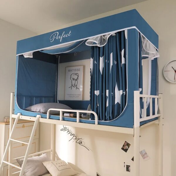 Curtains Behind Bed - Blackout Drapes and Mosquito Net Frame for Student Dormitory, Ideal Privacy Solution for Three Doors